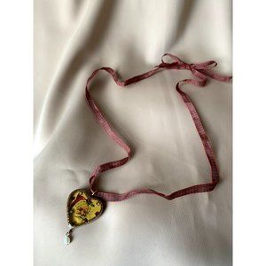 Maximal Art Santa Claus Christmas Vintage Painting Necklace on Plaid Ribbon